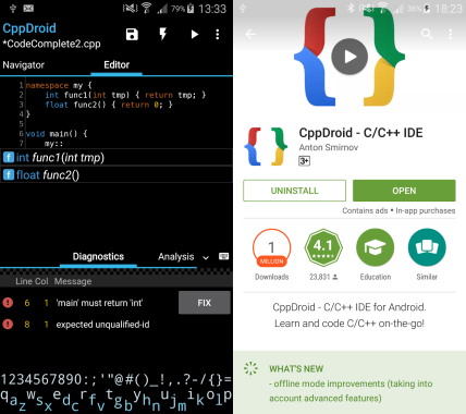 CppDroid برای برنامه نویسی C با گوشی